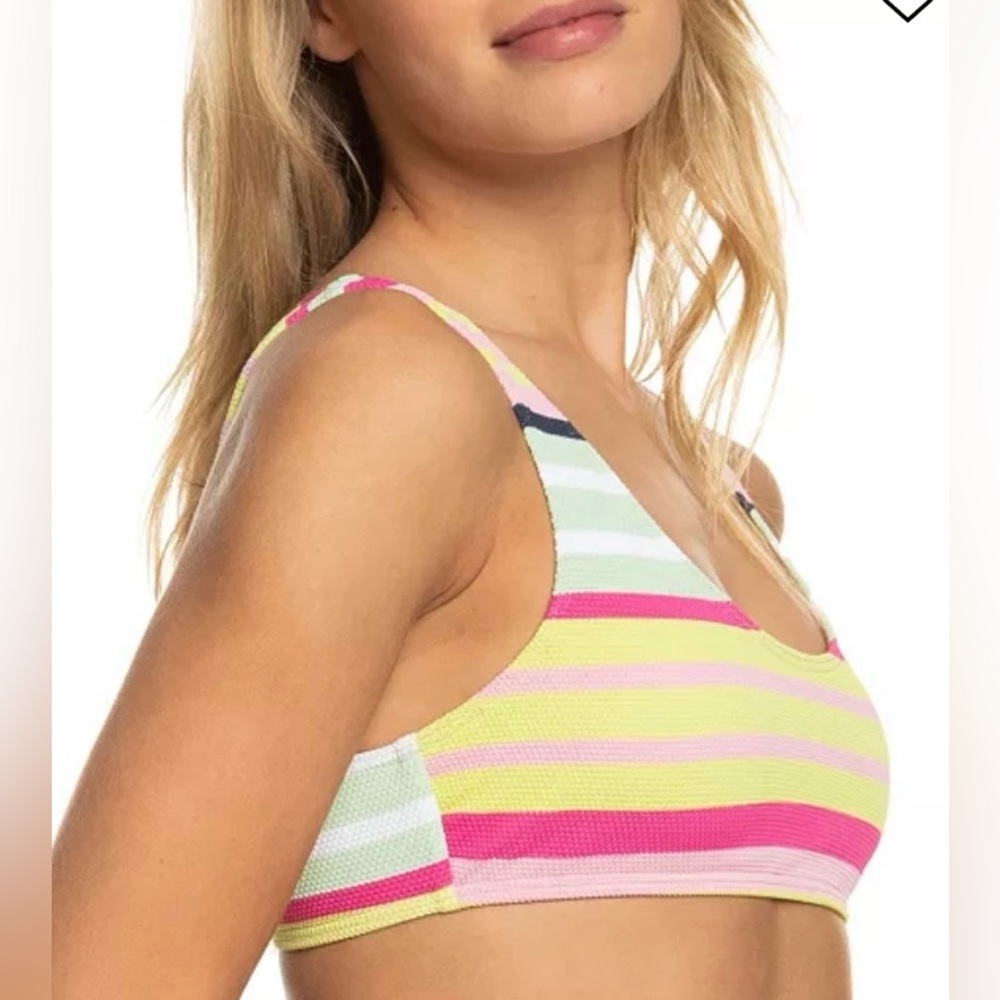 Gianni Bini Hot Pink Ruffled Swimwear Bottom XL + Roxy Stripe Soul Bralette XL🩷